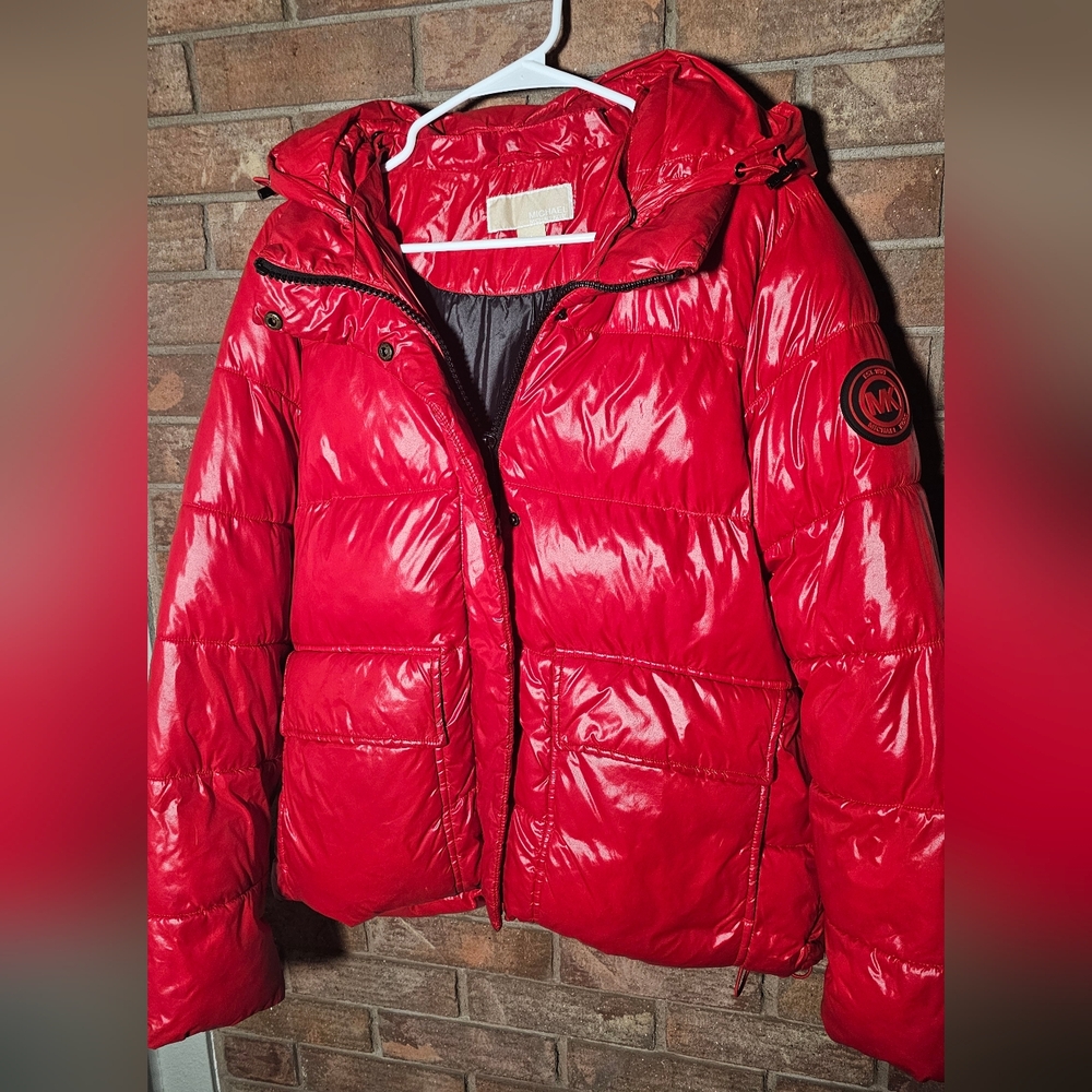 Michael Kors Womens Shiny Red Puffer Jacket Size Large